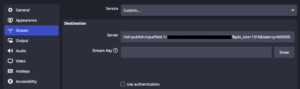 Using SRT in OBS with latency parameter