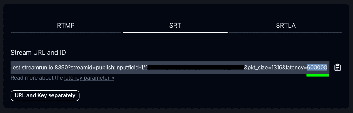 SRT latency parameter in Streamrun