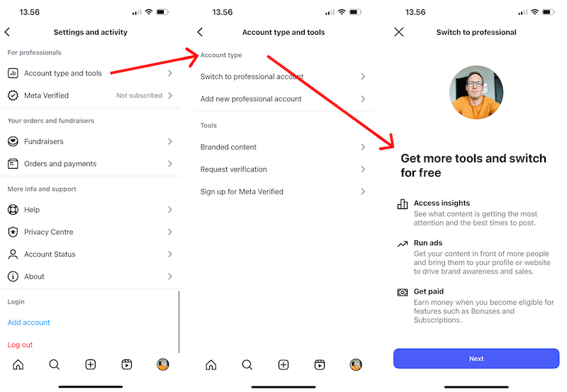 Instagram account type
