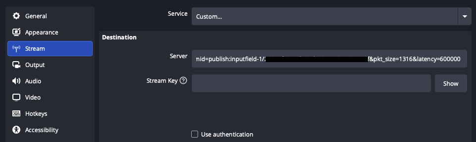 Using SRT in OBS with latency parameter