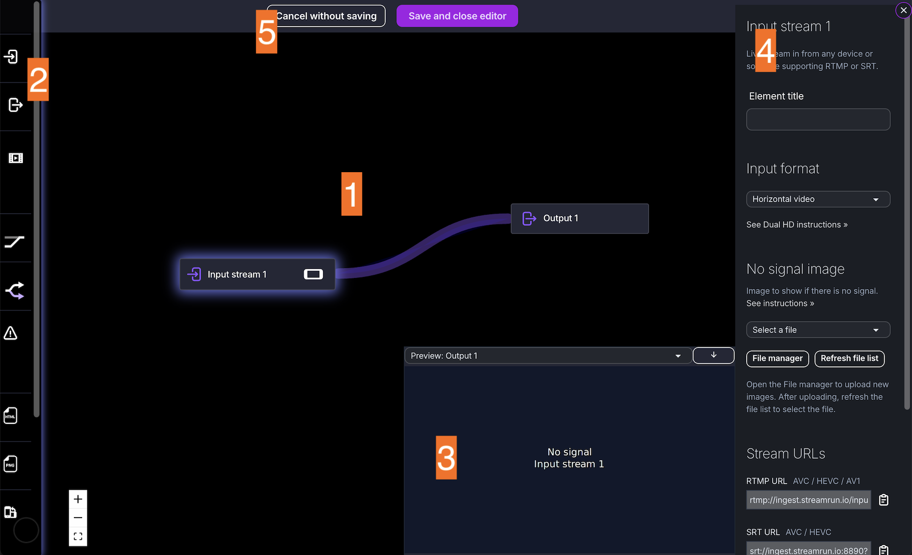 Streamrun editor layout